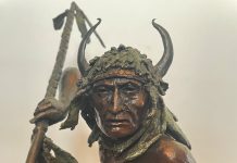 Daro Flood Blackfoot Dancer Native American Indian dance ceremony ceremonial western bronze sculpture close
