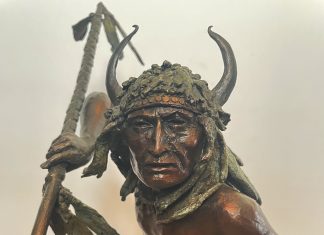 Daro Flood Blackfoot Dancer Native American Indian dance ceremony ceremonial western bronze sculpture close