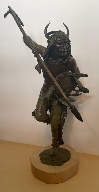 Daro Flood Blackfoot Dancer Native American Indian dance ceremony ceremonial western bronze sculpture front