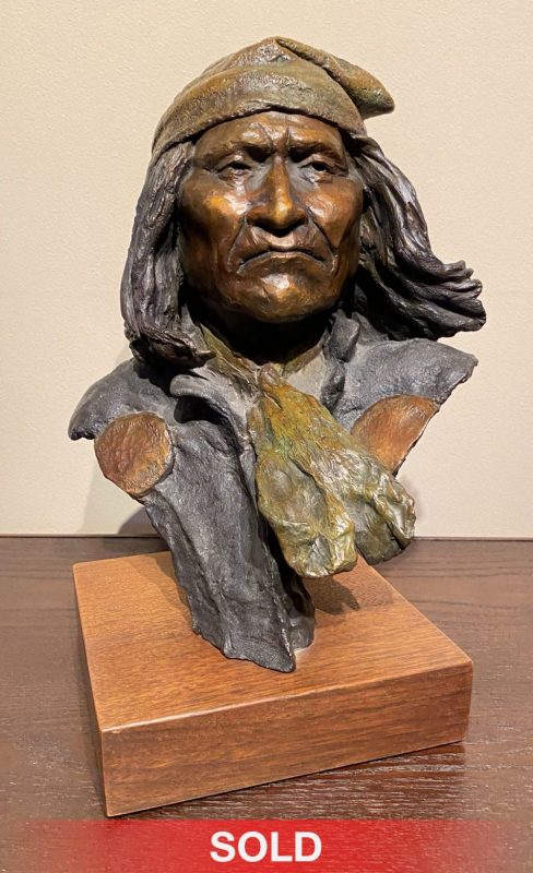 Daro Flood Geronimo Native American Indian bust portrait figure western bronze sculpture sold
