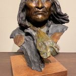 Daro Flood Geronimo Native American Indian bust portrait figure western bronze sculpture