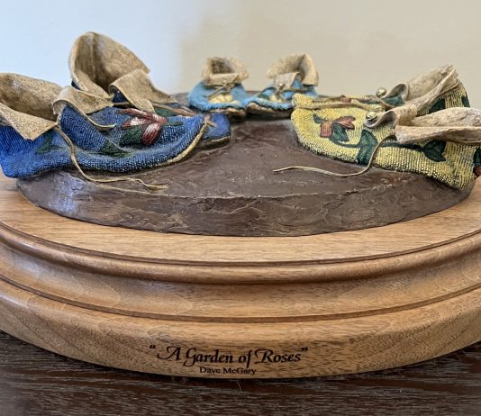 Dave McGary A Garden Of Roses Native American Indian western bronze sculpture moccasins still-life still life