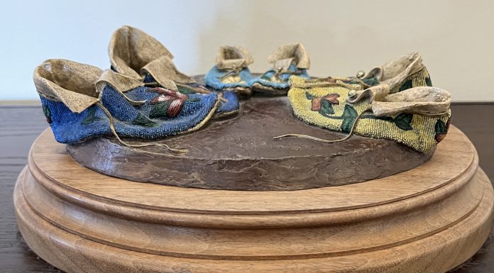 “A Garden Of Roses” Dave McGary Dave McGary A Garden Of Roses Native American Indian western bronze sculpture moccasins still-life still life