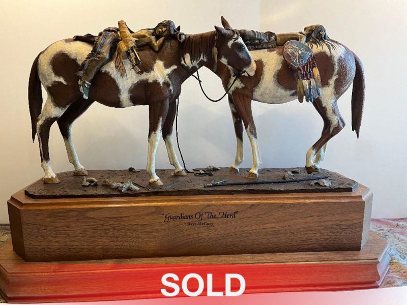 Dave McGary Guardians of the Herd Native American Indian boys saddle horse sleeping nap napping sleep paint horse western bronze sculpture sold