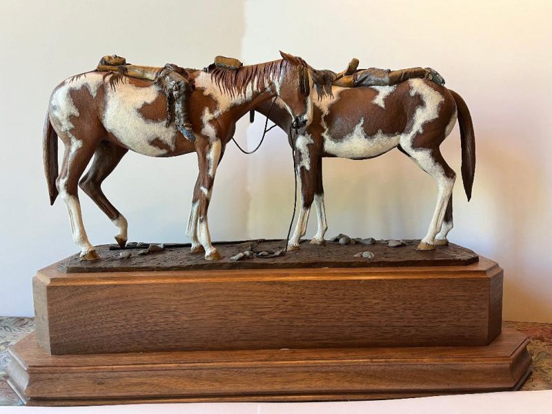 Dave McGary Guardians of the Herd Native American Indian boys saddle horse sleeping nap napping sleep paint horse western bronze sculpture back