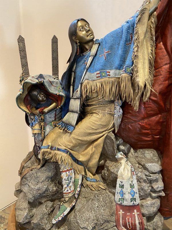 Dave McGary Native American Indian woman baby Sacajawea figure figurative western bronze sculpture close