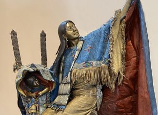 Dave McGary Native American Indian woman baby Sacajawea figure figurative western bronze sculpture close up