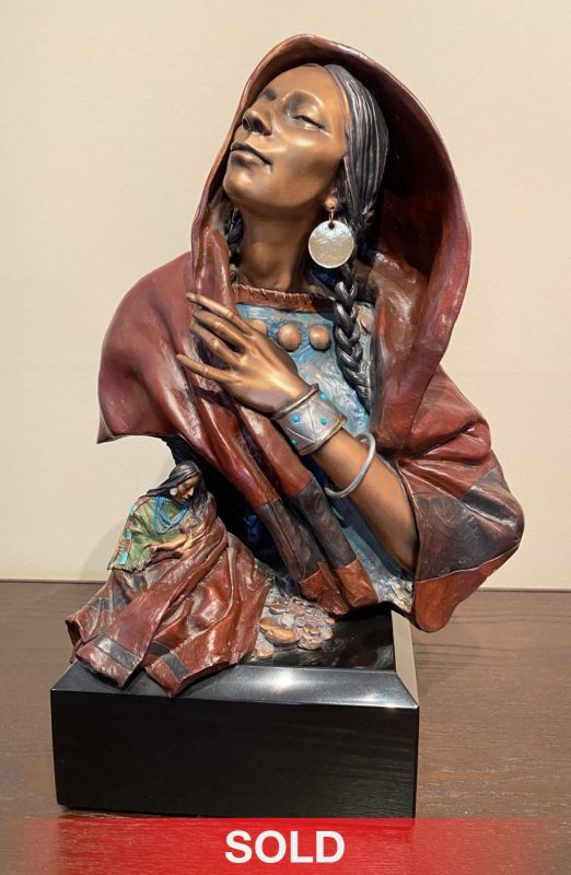 David Lemon Winds Of Memory Native American Indian woman squaw figure figurative western bronze sculpture sold