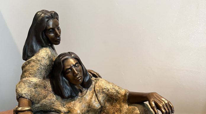 J.R. Eason J.R. Eason The Weeping Pot Native American Indian two women sorrow sadness reflection western bronze sculpture