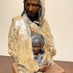 Jan Gordon Fisher Cold Winter Warm Hearts Native American Indian woman girl squaw child figure figurative western bronze sculpture close up