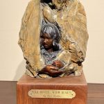 Jan Gordon Fisher Cold Winter Warm Hearts Native American Indian woman girl squaw child figure figurative western bronze sculpture front sold