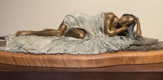 Marie Barbera reclining woman Native American Indian woman female girl sleep rest western bronze sculpture