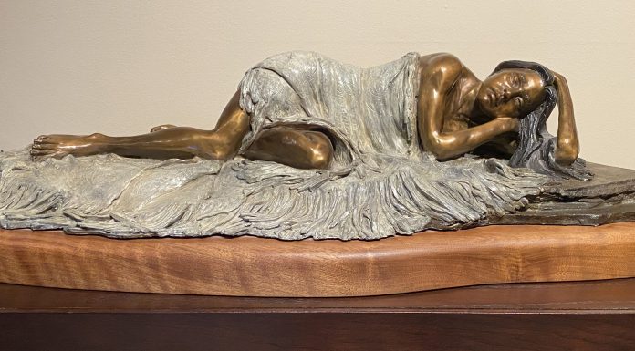 Marie Barbera reclining woman Native American Indian woman female girl sleep rest western bronze sculpture