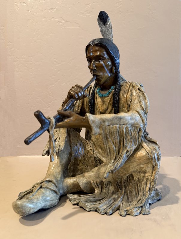 Marie Barbera Medicine Pipe Native American Indian bronze sculpture western ceremony ceremonial side