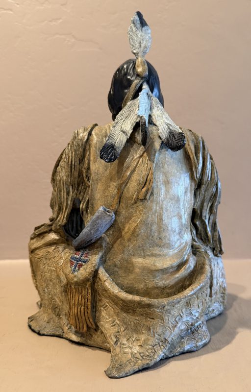 Marie Barbera Medicine Pipe Native American Indian bronze sculpture western ceremony ceremonial back