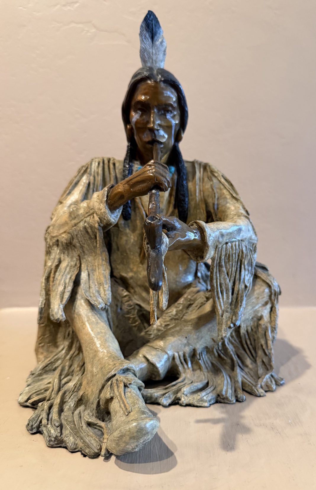Marie Barbera Medicine Pipe Native American Indian bronze sculpture western ceremony ceremonial