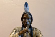 Marie Barbera Medicine Pipe Native American Indian bronze sculpture western ceremony ceremonial