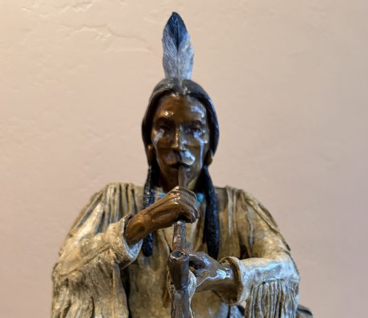 Marie Barbera Medicine Pipe Native American Indian bronze sculpture western ceremony ceremonial