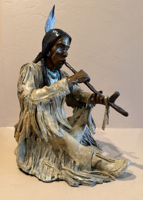 Marie Barbera Medicine Pipe Native American Indian bronze sculpture western ceremony ceremonial side
