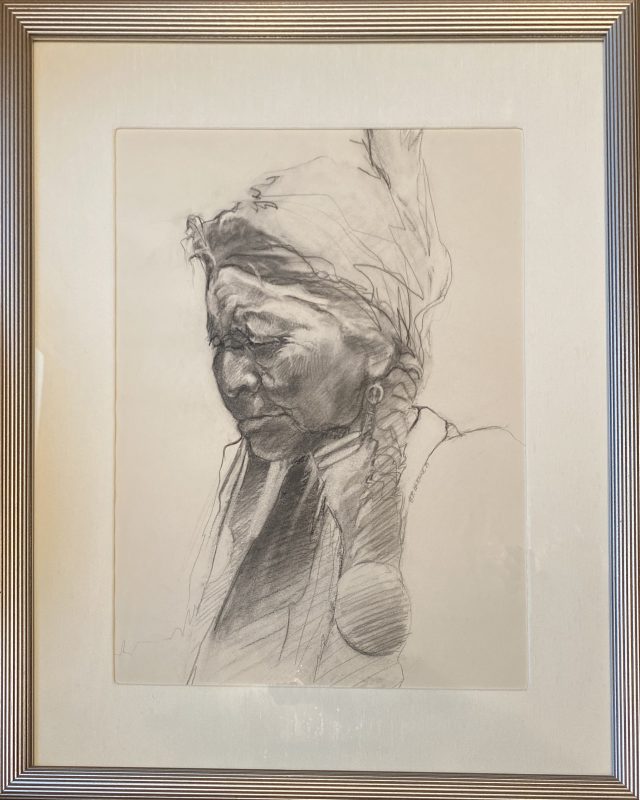 G.R. Holland Grandmother Native American Indian portrait drawing pencil painting framed