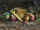 Cyrus Afsary Corn and Onions Native American Indian stillife still life vegetable brass pot rug western oil painting