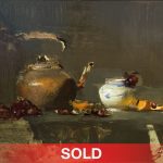 David Leffel Copper Pot white vase oranges grapes fruit stillife still life oil painting sold