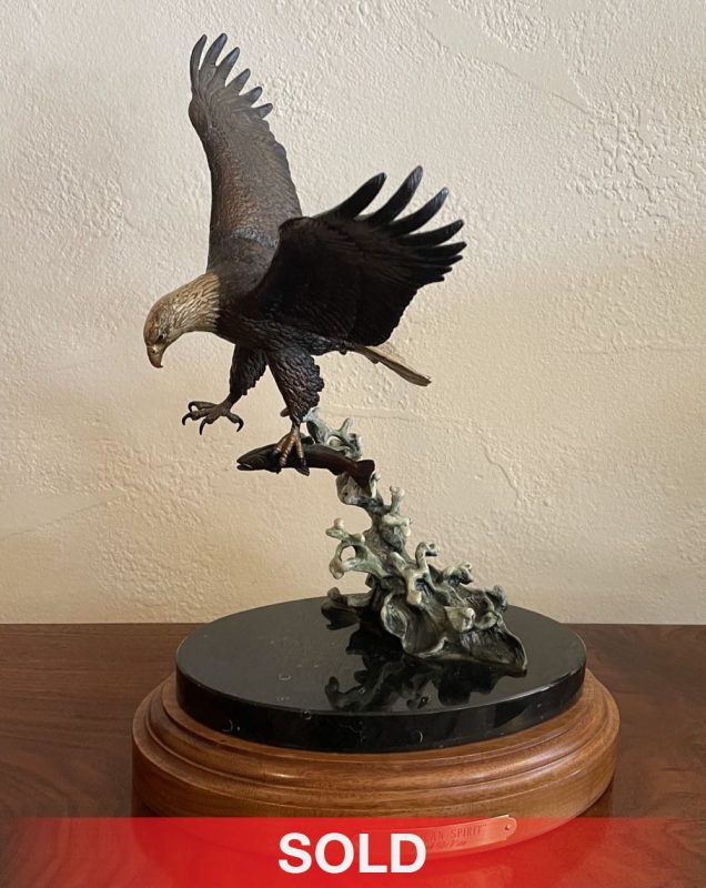 Frank DiVita American Spirit eagle in flight catching fish hunting fishing action wildlife bronze sculpture sold