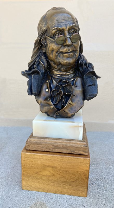 George Lundeen Ben Franklin Bust portrait historical figure America founding father western bronze sculpture