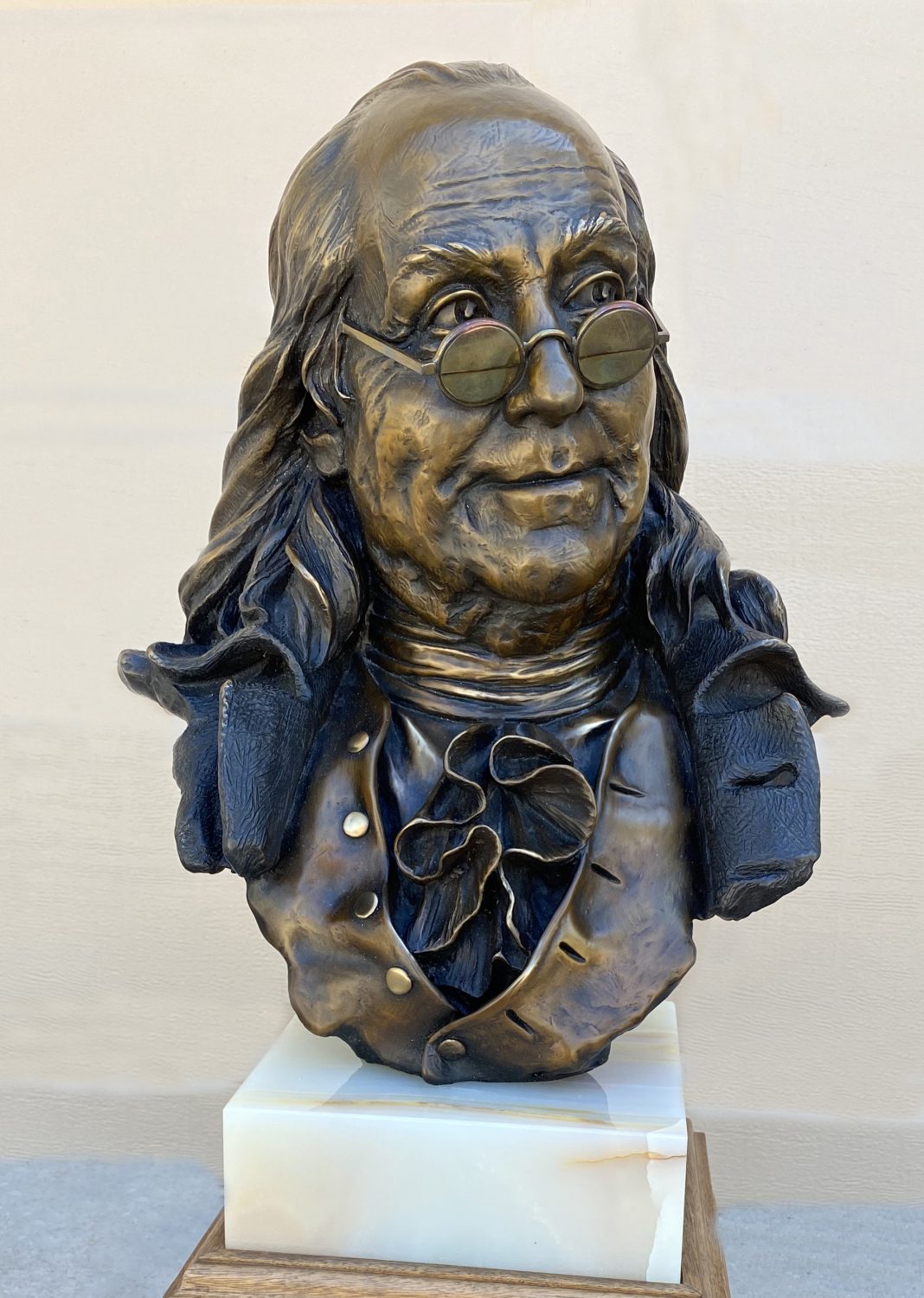 George Lundeen Ben Franklin Bust portrait historical figure America founding father western bronze sculpture close up