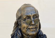 George Lundeen Ben Franklin Bust portrait historical figure America founding father western bronze sculpture close up