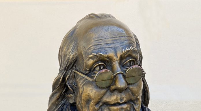 George Lundeen Ben Franklin Bust portrait historical figure America founding father western bronze sculpture close up