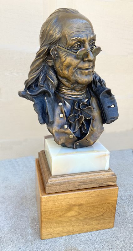 George Lundeen Ben Franklin Bust portrait historical figure America founding father western bronze sculpture side