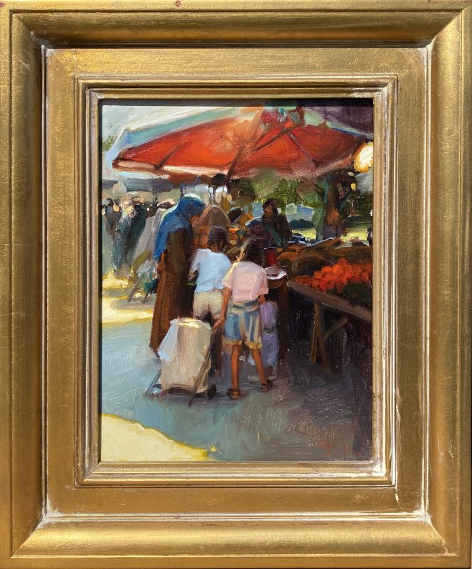 Kim English Market Scene people girl boy woman shopping buying trade barter oil painting framed