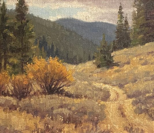 Ralph Oberg Back Roads mountain trail road ate trees mountains western landscape oil painting