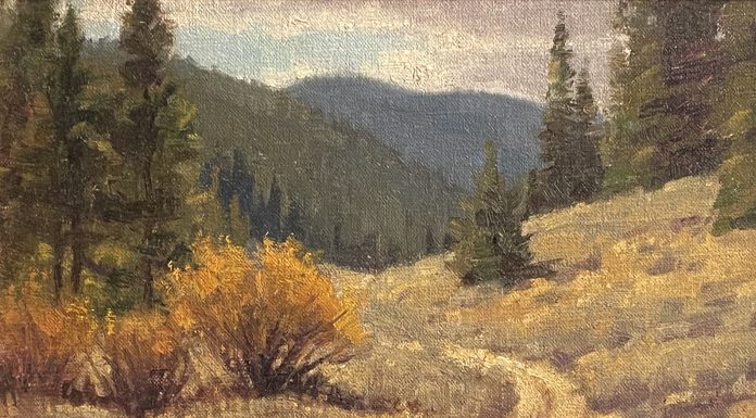 Ralph Oberg Back Roads mountain trail road ate trees mountains western landscape oil painting