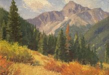 Ralph Oberg Bear Mountain pine trees mountains grass western landscape oil painting