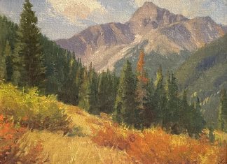 Ralph Oberg Bear Mountain pine trees mountains grass western landscape oil painting