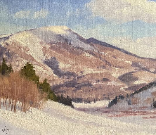 Ralph Oberg Near Clark Colorado snow mountains trees western landscape oil painting
