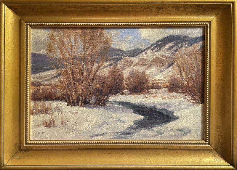 Ralph Oberg Winter Along The Creek snow river stream brook mountain trees western landscape oil painting framed