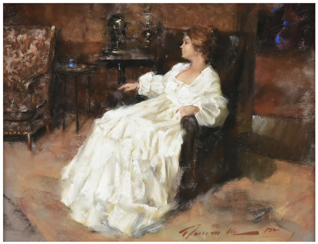 Ramon Kelley Nora In Antique White female woman portrait figure house home pastel painting