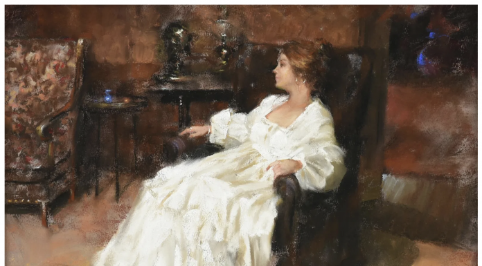 Ramon Kelley Nora In Antique White female woman portrait figure house home pastel painting