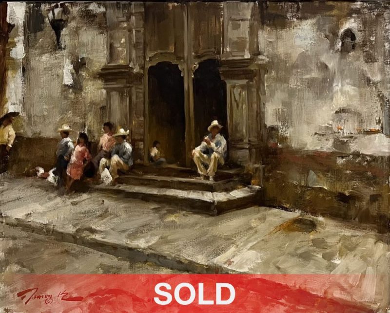 Ramon Kelley Church Doors religion religious figure man people services architecture oil painting sold