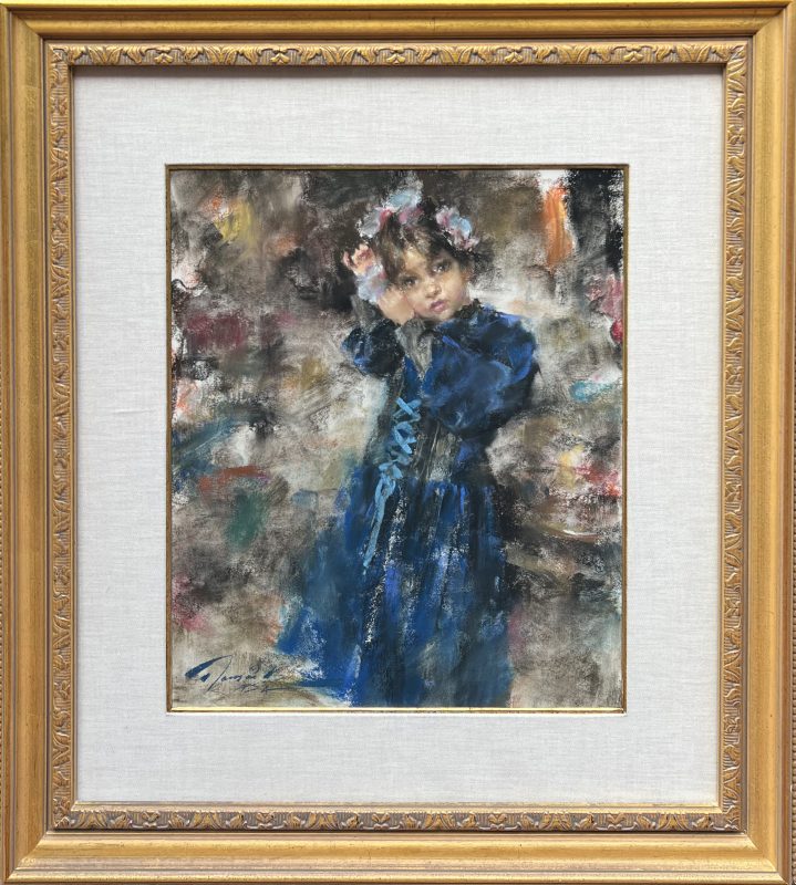 Ramon Kelley Little Girl In Blue figure figurative portrait pastel painting framed