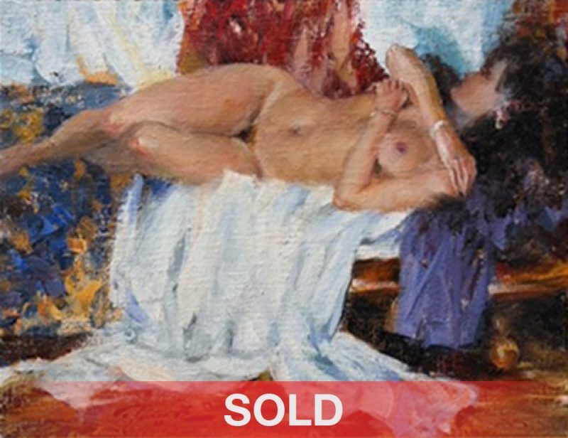 Ramon Kelley The Purple Scarf Nude figure figurative naked portrait woman girl female naked oil painting