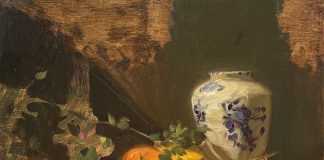 Sherrie McGraw Flow Blue Vase Oranges and Grapes fruit still life stillife oil painting
