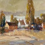 Ted Goerschner Road To Hon Fleur France buildings cottage house farm architecture landscape oil painting
