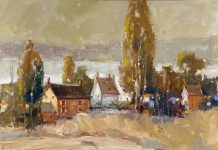 Ted Goerschner Road To Hon Fleur France buildings cottage house farm architecture landscape oil painting