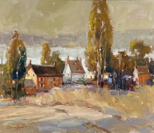 Ted Goerschner Road To Hon Fleur France buildings cottage house farm architecture landscape oil painting
