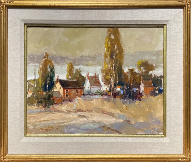 Ted Goerschner Road To Hon Fleur France buildings cottage house farm architecture landscape oil painting framed