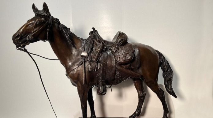 James Muir They Served Well horse saddle western bronze sculpture